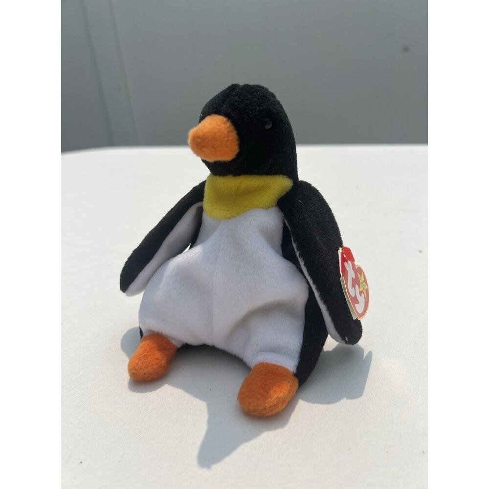 Ty Black White Orange Penguin Mini Beanie Baby